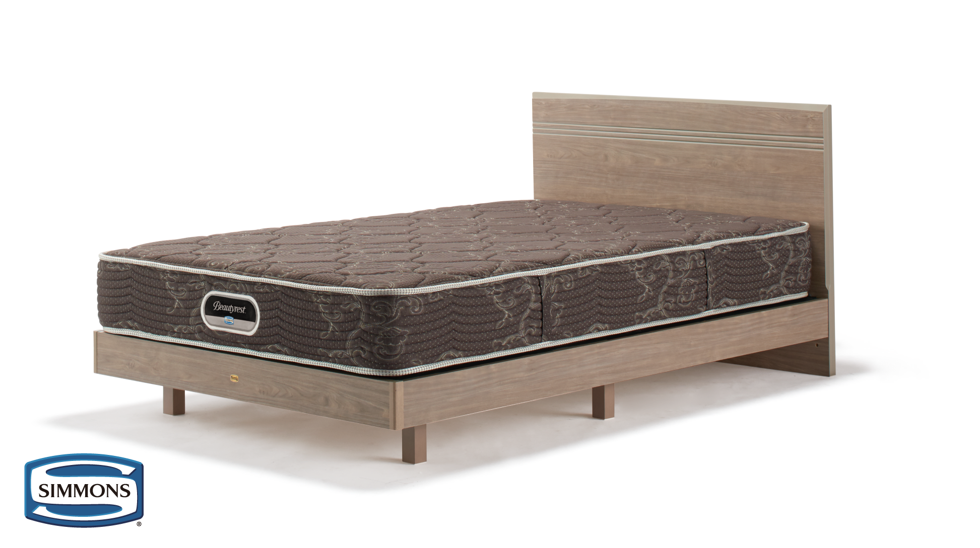 シモンズ|ベッドセット|グランゲート フラット ST グレージュ色|6.5インチ レギュラー セミダブル
