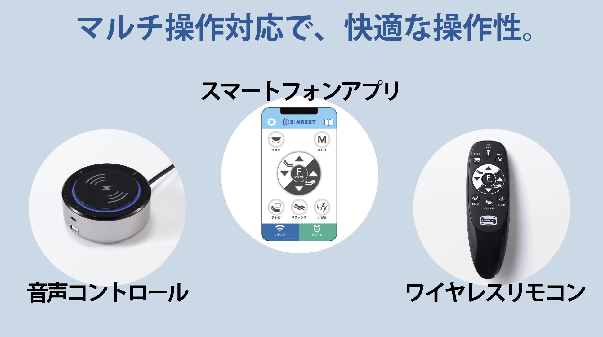 シモンズ|電動リクライニングベッドセット|シムレスト ブルー色|5.5 レギュラー セミダブル
